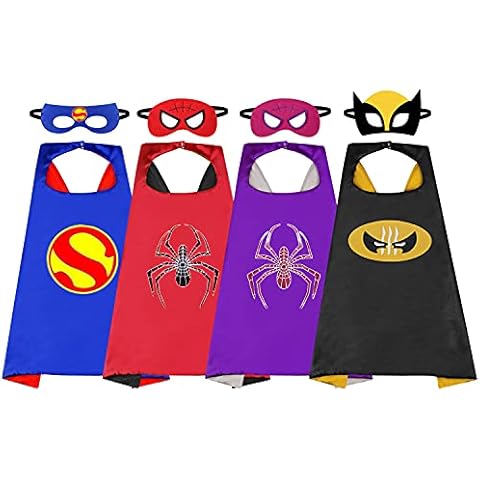 LiDCH 4 Pcs Children Superhero Capes, Superhero Party Costume Cosplay Set for Kids Cool Cartoon Girls Boys Man Spider Cloak for Festival Party Toys Supplies Dress Up Cover
