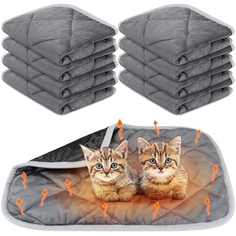 Clysee 8 Pack Self Heating Cat Mat Self Warming Cat Bed 20"x16" Extra Warm Thermal Pet Bed Mat Reflects Body Heat Washable Dog Crate Pad for Indoor Outdoor Pets(Gray) Cover