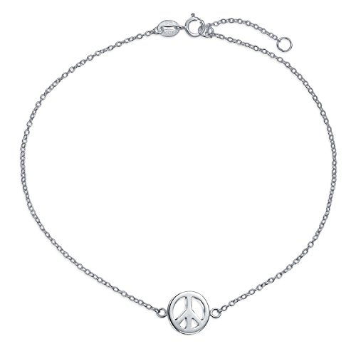 Peace Sign Symbol Anklet Charm Anklet Link Ankle Bracelet For Women Electroplating 925 Sterling Silver 9 To 10 Inch