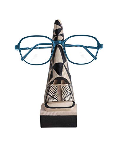 STORE INDYA Hand Carved Wooden Eyeglass Spectacle Holder (Abstract Aztec Nose Pattern)