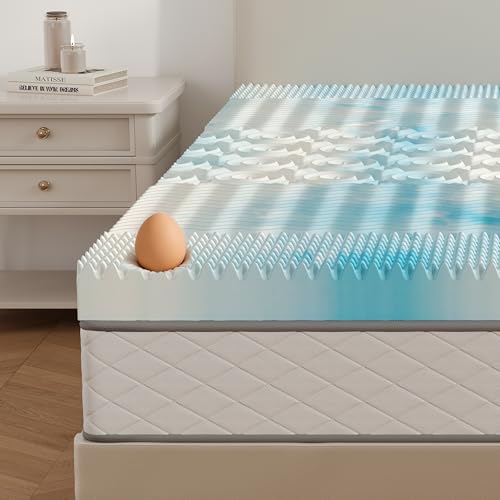 DUMOS Full 3 Inch Gel Memory Foam Mattress Topper with 5-Zone Support, Cooling Infused Pressure Relief Pad for Back & Hip Pain, Portable Soft Bed Topper for Dorm, RV, Camping, Blue - Image 2