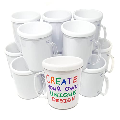 Set de 12 tazas de café personalizables de plástico blanco 10oz miniatura 1