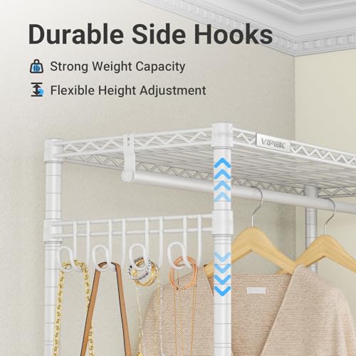 VIPEK R2 Heavy Duty Rolling Garment Rack 3 Tiers Adjustable Clothes Racks with Double Rods & Hooks, Freestanding Wardrobe Closet Storage Rack Metal Clothing Racks for Hanging Clothes, White
