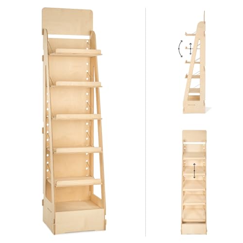 Présentoir en Bois, sur Pied, Réglable, Inclinaison et Hauteur d'étagère Variables, Présentoirs pour Magasins, épiceries, Pharmacies, Papeterie, Quincaillerie,...