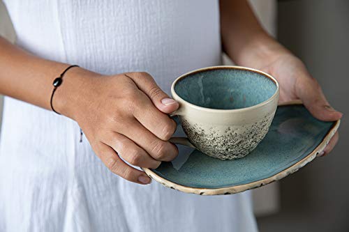 Handmade ceramic teacup with saucer Cappuccino cup Wheel thrown, Handmade pottery Coffee cup Pottery ceramic mug Organic shaped pottery
