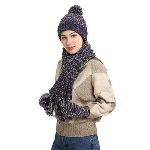 Gorro de invierno para mujer con bufanda de punto colorido y guantes 2