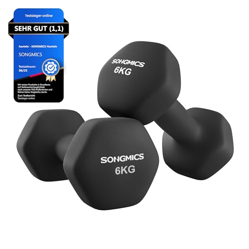 SONGMICS Hanteln 2er Set 2 x 6 kg Hantelset Kurzhanteln Hexagon Neopren-Beschichtung Krafttraining Workout Fitnesstraining für Zuhause tintenschwarz SYL160B01
