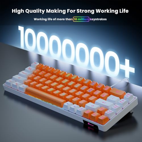 Image of GEODMAER 65% Gaming Keyboard, LED Backlit Mini Wired Keyboard, Ultra-Compact Anti-Ghosting No-Conflict 68 Keys Membrane Gaming Wired Keyboard for PC Laptop Windows Gamer(Orange-White)