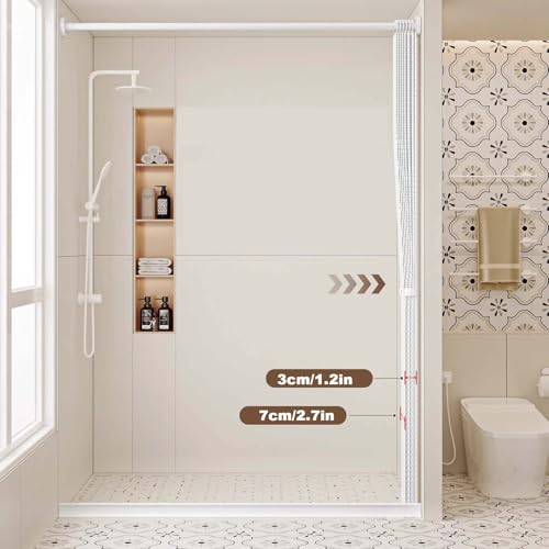 Tissu imperméable à séchage rapide pour rideau de douche avec sa tringle réglable sans perçage - 8