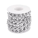 Beadthoven - Cadenas de aluminio grueso de 6.5 pies de ancho, eslabones trenzados ovalados, cruz ovalada, cadenas de joyería gruesas, sin soldar, cadena de metal plateado para manualidades, cadena de