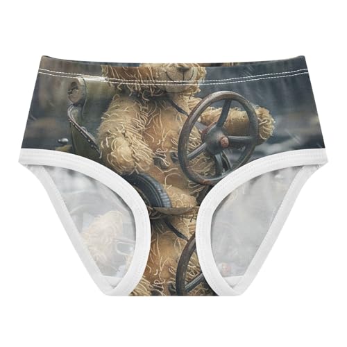 Kids Underwear, Teddy Bear Driving Car Toddler Girl Panties, Girls Underwear Cotton, 2T–8 Years