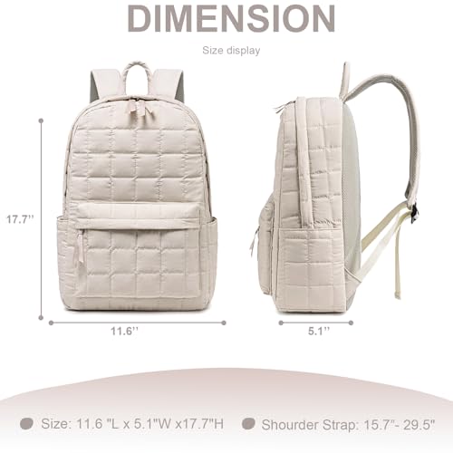 BTOOP Travel Backpack for Women Work Backpack Quilted College Backpacks for School Fit 15.6 Inch Laptop (Beige-Gray) - Image 5