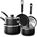 KICHLY Set of 8 Non-Stick Pots and Pans Cookware Suitable for Induction Hob with 20cm, 28cm Frying Pans and 16cm, 18cm, 20cm Saucepans Set with Lids (Black)