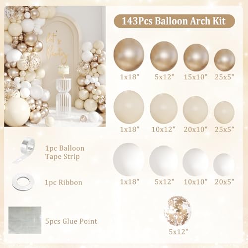 White Sand Champagne Gold Balloon Arch Kit, 143Pcs Metallic Champagne Gold Neutral Balloons Garland Arch Kit Confetti Balloons for First Communion Anniversary Engagement Wedding Birthday Decorations - Image 7