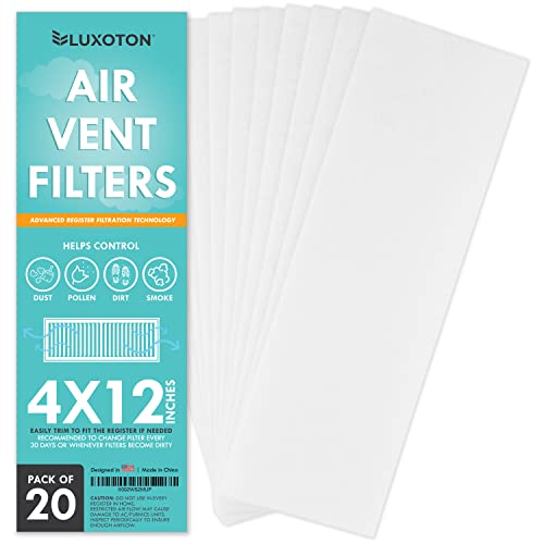 Premium Air Vent Filters for Home - Pack of 20 Pieces 4" x 12" Floor Vent Filters - Electrostatic Reduce Dust, Dirt, Smoke, Pollen, Hair, AC Vent Filter, Floor Register Filter, Home Vent Filters
