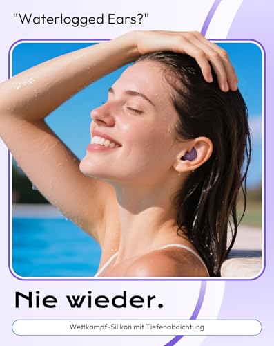 Ohrstöpsel zum Schlafen Gegen Schnarchen & Lärm - Ohrstöpsel Schwimmen Rutschfester Sitz für Seitenschläfer, Schwimmen und Sport - Ideal für Reisen, Büro und Bewegung Lila