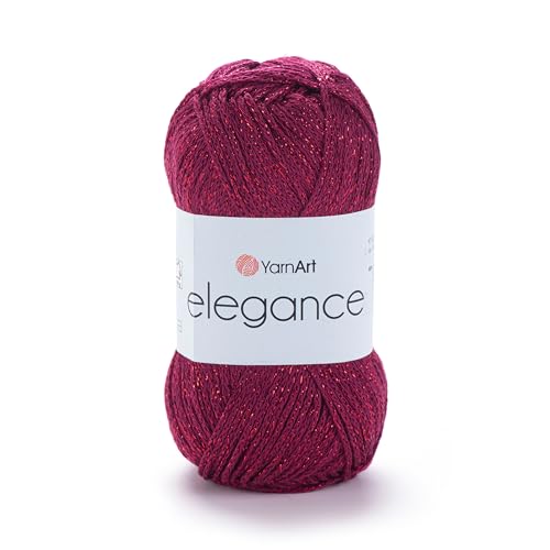 Image of YarnArt Elegance Sparkly Yarn - Metallic Cotton Blend, Fine Sport for Knitting & Crochet, Lightweight Thread for Shawls & Sweaters, 50g (130m), Light Burgundy (1, 123)
