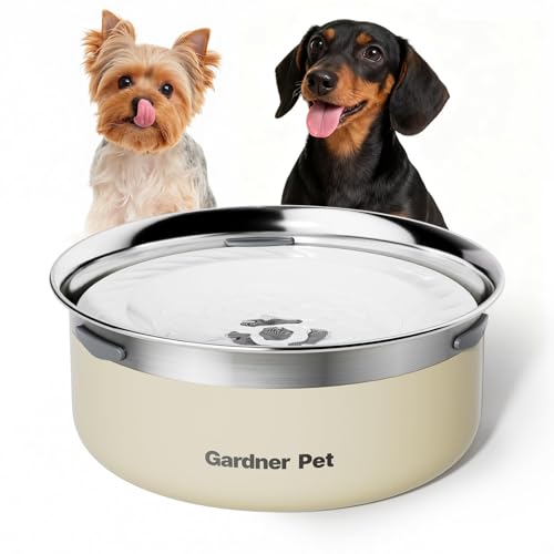 GGardner Pet Ciotola Acqua Cane Antigoccia, 2L Ciotola per Cani in Acciaio Inox a Prova di Fuoriuscite, Anti-Ingoio per Cani di Taglia Grande, Adatta per Interno ed Esterno, Previene Gocce, Bianco