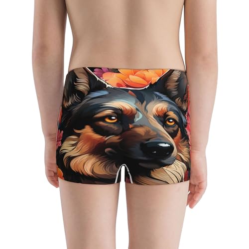 Boys' Cotton Boxer Brief Soft Underwear-Colorful Flower German Shepherd3