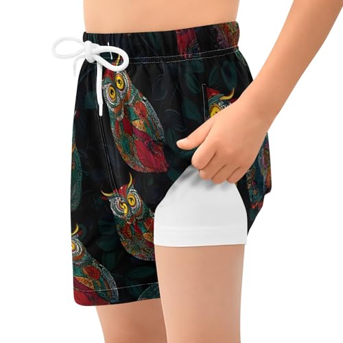 Bolaz Toddler Boys Swimwear Swim Trunks with Compression Liner 4T Ethnic Owl2