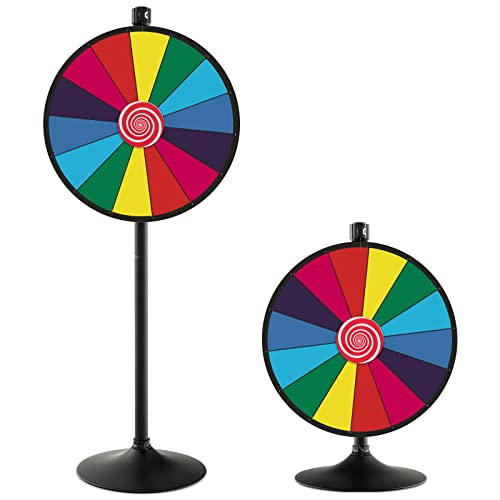 GOPLUS Rueda de la Fortuna Φ 60 cm, Altura Ajustable Con Base y 14 Ranuras Personalizable, Juego Con Bolígrafo Borrable Para Fiestas, Cumpleaños (24"-60 cm)