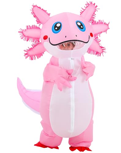 JOYBRO Inflatable Axolotl Costume for Kid Funny Axolotl Suit Full Body Animal Costumes Blow up Costumes for Kids Ideal for Halloween Carnival Mardi Gras Themed Parties One Size 120150 cm