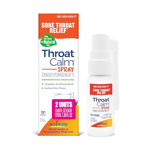 Boiron ThroatCalm Spray for Soothing Sore Throat Relief - Plant-Powered with Echinacea – Natural, Mint-Like Herbal Flavor - Non-Numbing & Benzocaine-Free - .68 Fl Oz (Pack of 2) - image 1
