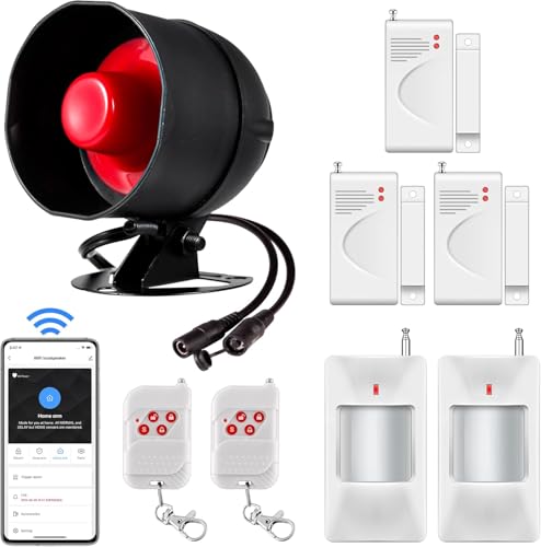 WIFI Sistema de Alarma Kit con Sirena de 115dB, Sensor de Movimiento, Sensor de Puerta y Ventana y Sistema de Alarma de Seguridad con Control Remoto