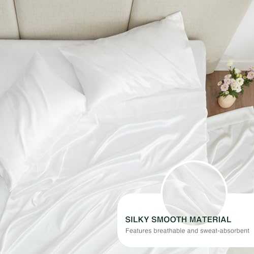 Love's cabin Twin Silky Soft Satin Bed Linen Set - 3 Piece with Deep Pockets, Luxury Satin Sheets, Wrinkle Resistant, Fits Mattresses up to 14''