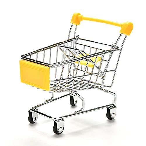 Image of Amazon Brand - Umi Mini Shopping Cart Toy | Colorful Metal Shopping Handcart Model, Tiny Utility Trolley for Kids Play, Desk Storage & Home Decoration (1 Pc, Yellow)