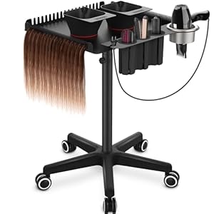 TASALON Rolling Salon Tray on Wheels, Metal Hairstylist Tray Rolling Cart for Hair Salon Station with 2 Magnetic Hair Color Bowls, Salon Trolley Cart with Holder and Hair Separator Stand