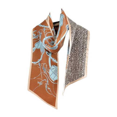 100% Mulberry Silk Scarf for Women - Luxury Long Skinny Neckerchief with Vintage Print, Lightweight Fashion Accessory for Office, Party, or Travel
