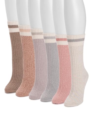 MUK LUKS Women's Crew Boot Socks, 6-Pack, Fits Shoe Sizes 6-112