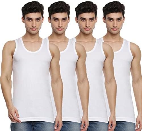 Men Soft Combed Cotton Sleeveless Vest/Banian | White Scoop Neck Daily Comfort Undershirt