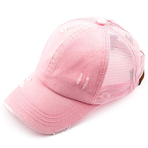 C.C Hatsandscarf Exclusives Washed Distressed Cotton Denim Ponytail Hat Adjustable Baseball Cap (BT-13)