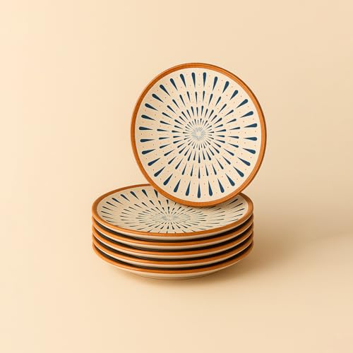 Image of YELONA Ceramic Plate Set of 6 | 8-Inch Dinner Plates | Droplet Pattern | Lead-Free Microwave & Dishwasher Safe Porcelain | 20 CM | Japanese Aesthetic