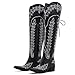 vodvob Cowboy Boots for Women Embroidered Lace up Cowgirl Boots Over the Knee Chunky Heels Western Boots Fashion Thigh High