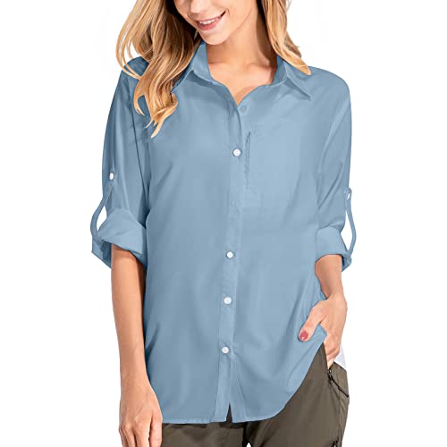 mosingle Women Hiking Long Sleeve Shirts Quick Dry Button Up Blouses