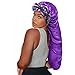Isshin Beauty Satin Silk Bonnet Hair Cap: Long Bonnets with Elastic Tie Band Adjustable Straps Jumbo Size (Purple Flower)