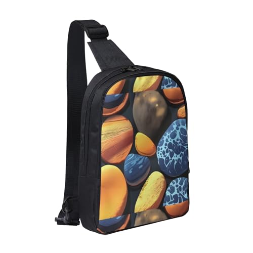 Yellow Pebbles Adjustable Strap Large Capacity Double Layer Crossbody Chest Bag 7.7x2.4x11.8in For Camping Travel Daily Leisure Activities