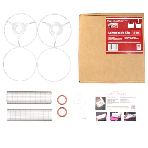 Drum Lampshade Making Kit Twin Pack - Use with Pendant Ceiling Lights, Table and Floor Lamps, Drum Circle Shape Needcraft UK DIY use with Fabric, Textile, Wallpaper of Choice. (White, 15cm)