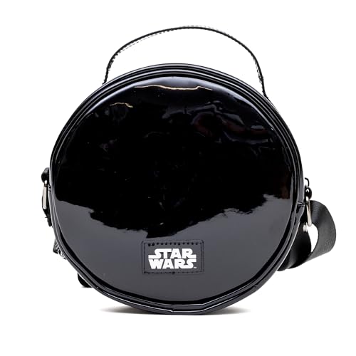Star Wars Vegan Leather Round Crossbody Bag with Adjustable Straps, Galactic Empire Imperial Insignia Embroidered, Black4