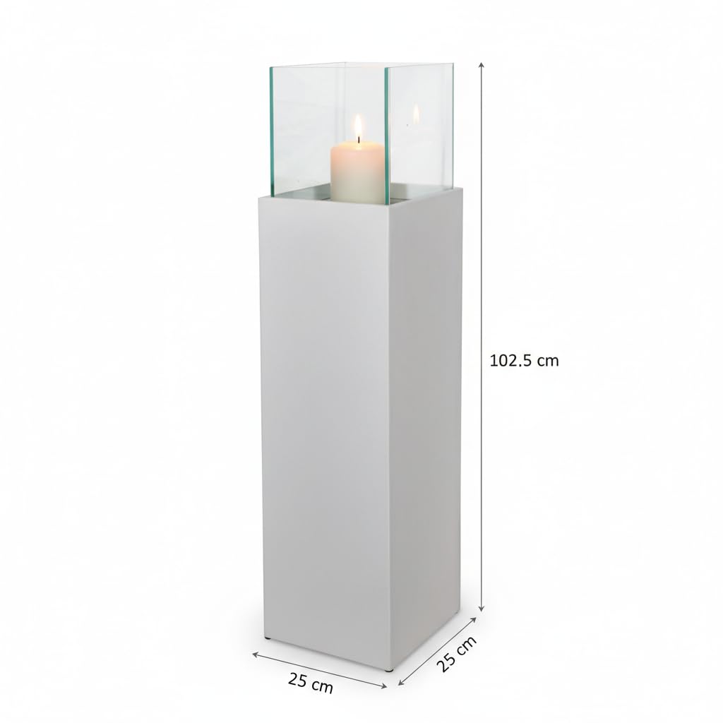 Windlicht Laterne Dekoleuchte Fiberglas 25 x 25 x 100 cm Innen- und Außenbereich Weiß