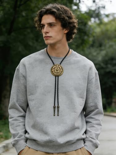 Image of GelConnie Floral Bolo Tie for Men Womens Bolo Tie Necklace Native American Black Men's Bolo Ties Western Cowboy Bolero Ties