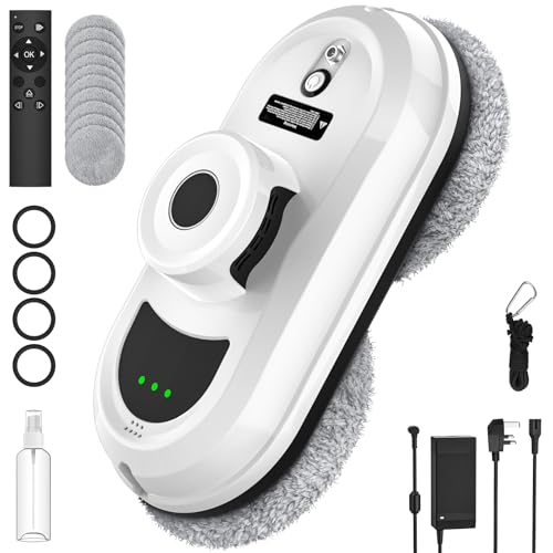 Window Cleaner Robot, 5600Pa Intelligent Window Cleaning Robot, 3 Cleaning Modes, Smart Navigation, Edge Detection, Remote Control and 10 Mops, Electric Glass Cleaner for Indoor and Outdoor
