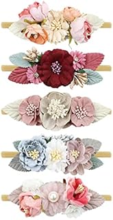Cinaci 5 Pack Delicate Floral Flower Nylon Headbands Hair Bands Accessories for Baby Girls Newborns Infants Toddlers Kids (5 Pack S1)
