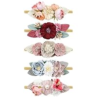 Cinaci 5 Stück Zarte Blume Nylon Stirnbänder Haarbänder Zubehör für Baby Mädchen Neugeborene Säuglinge Kleinkinder Kinder