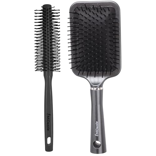 Image of Midazzle Hair Brush Set, Round and Grey Paddle Brush, Pack of 2