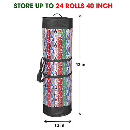 Propik Wrapping Paper Organizer Storage Bag For All Your Gift Wrap & Ribbons, Fits Long 40 Inch Rolls, Hold Up To 24 Rolls, Heavy Duty Clear Pvc Bag With Handles (Black & Clear) #TOP2