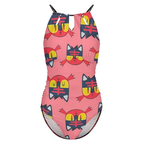 Maillot de bain gainant motif chat rouge résolvant les complexes complexes du ventre - 4